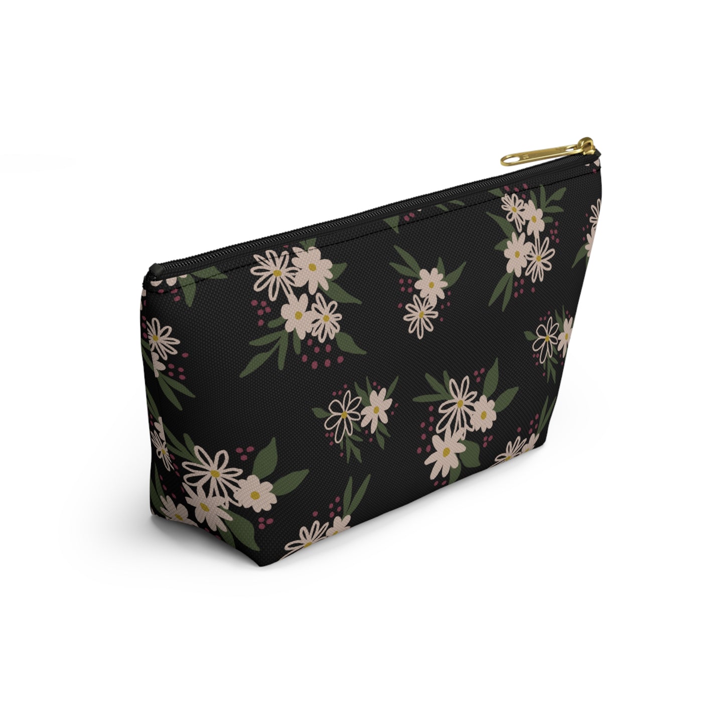 Zipper Pouch - Loose Florals - black and white