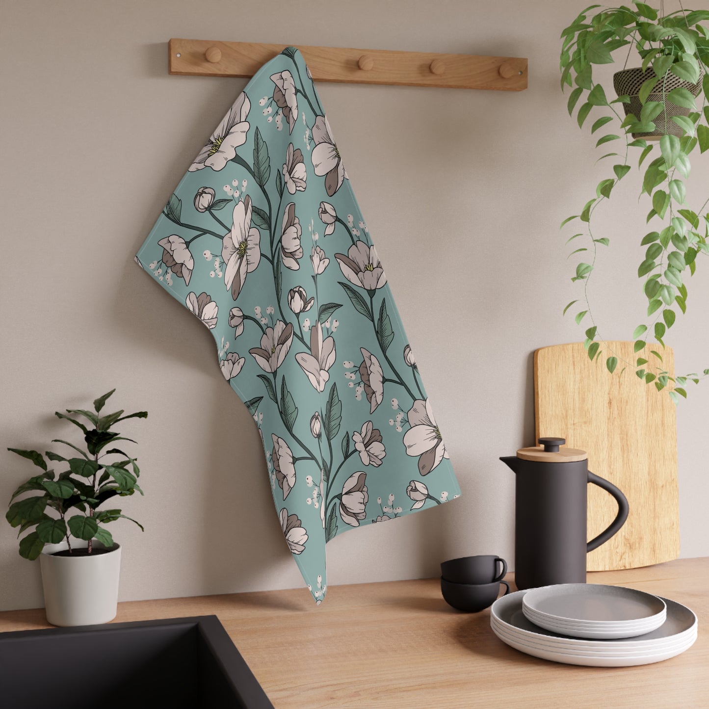 Tea Towel - Loose Florals - Blue and Pink