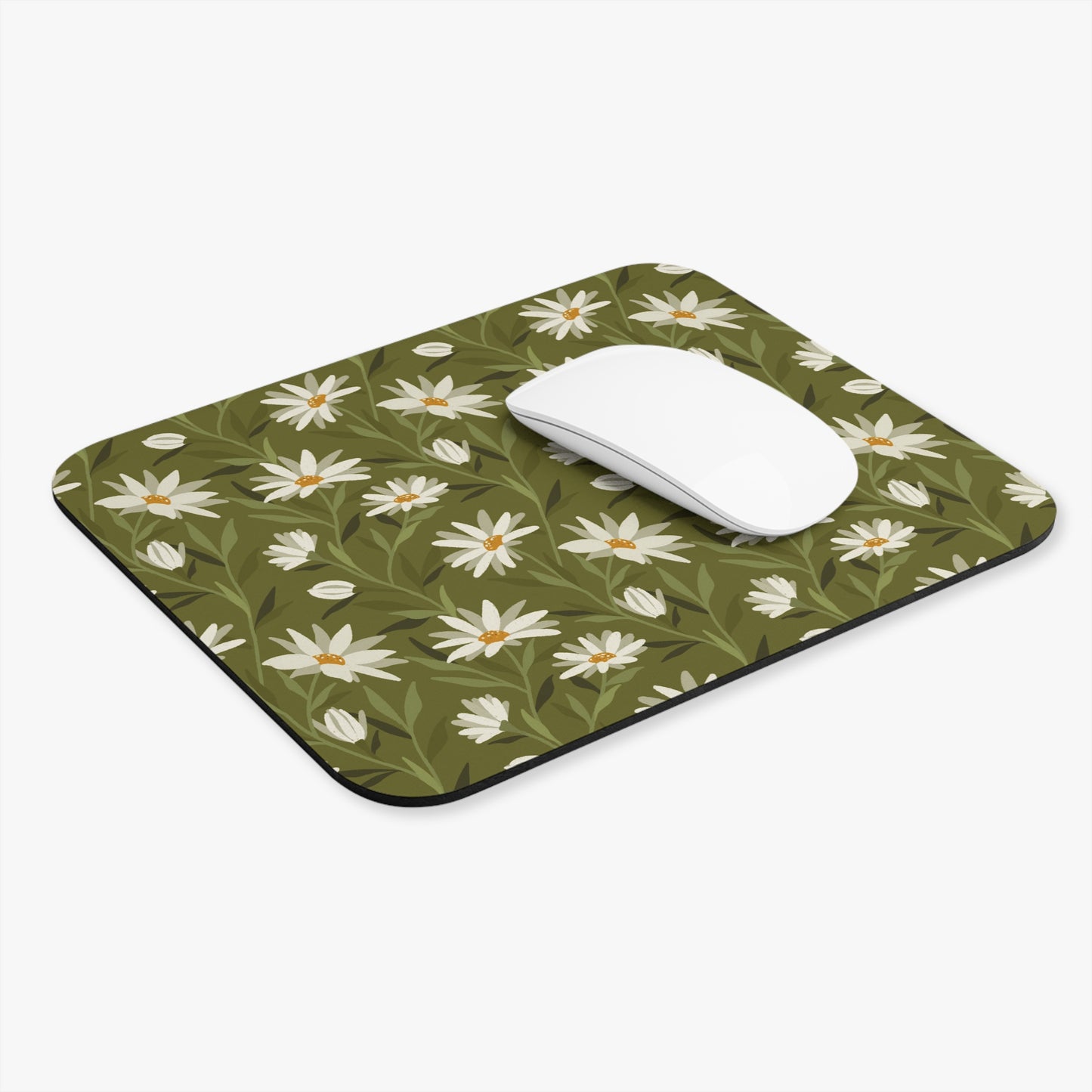 Mouse Pad - Flowy Florals - green and white