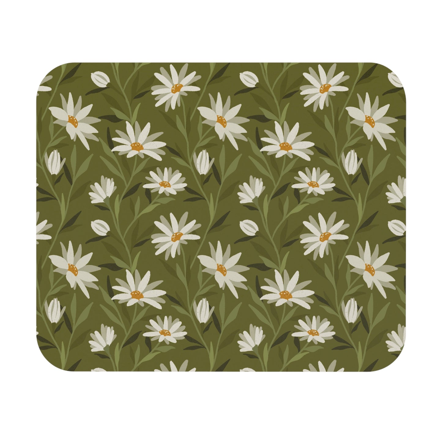 Mouse Pad - Flowy Florals - green and white