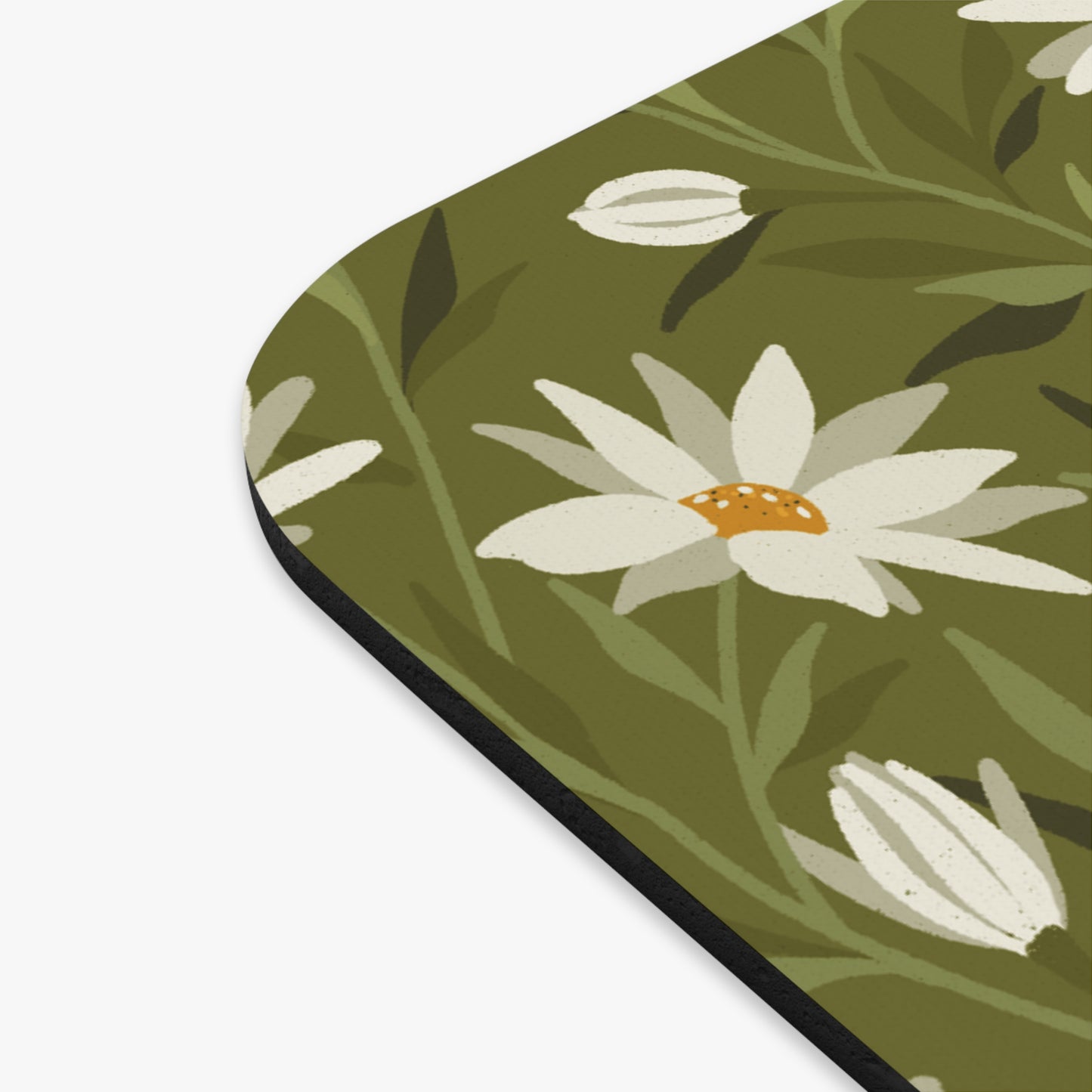 Mouse Pad - Flowy Florals - green and white