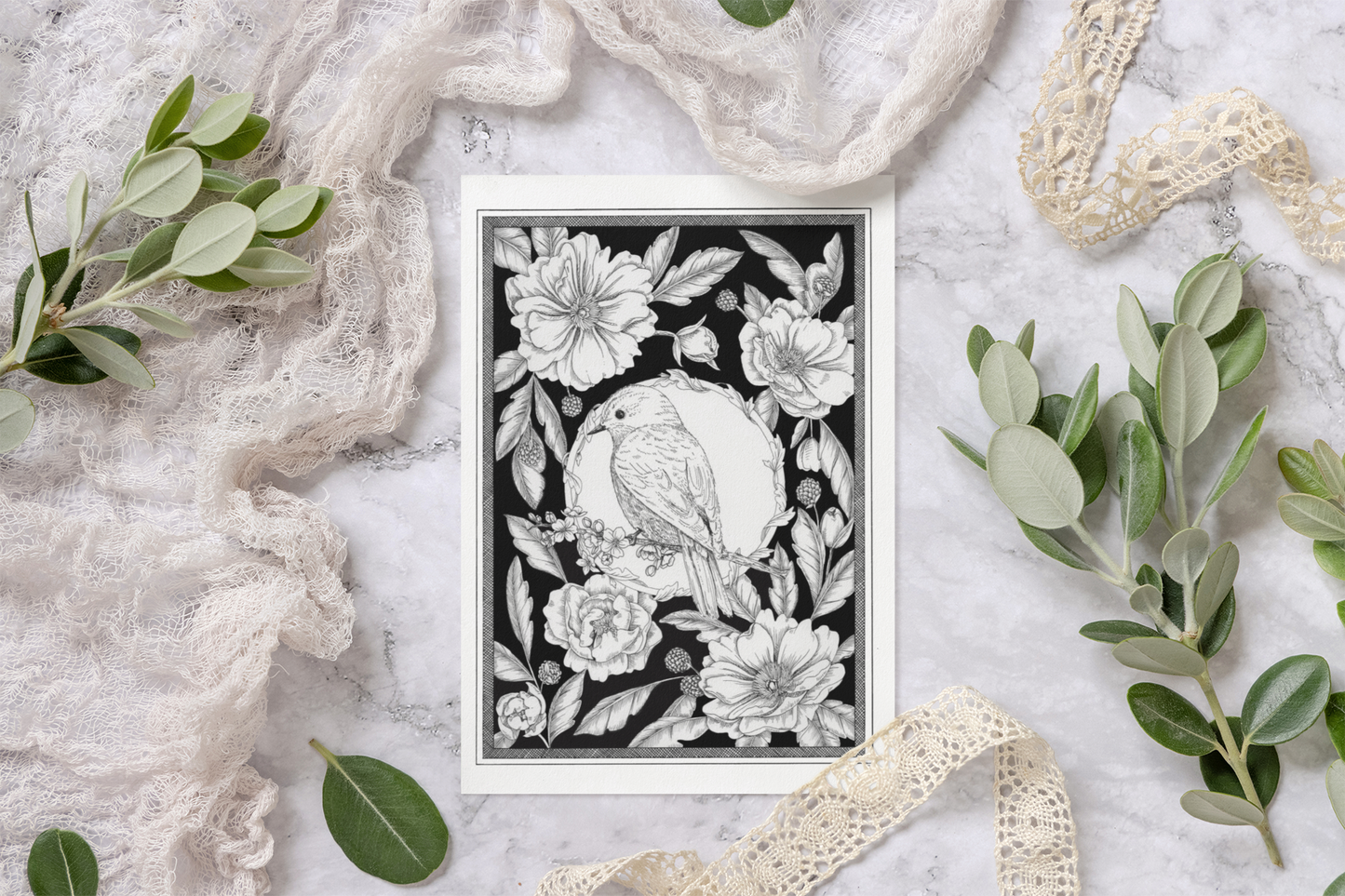 Art Print - Floral Bird - 8"x10"