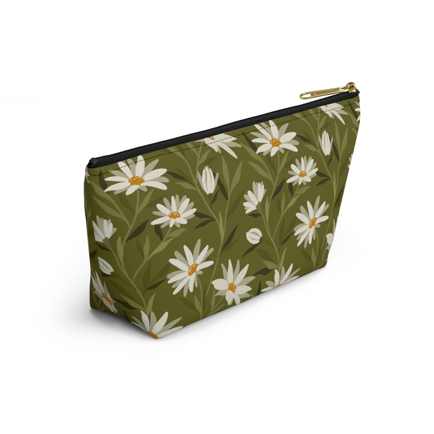 Zipper Pouch - Flowy Florals - green and white