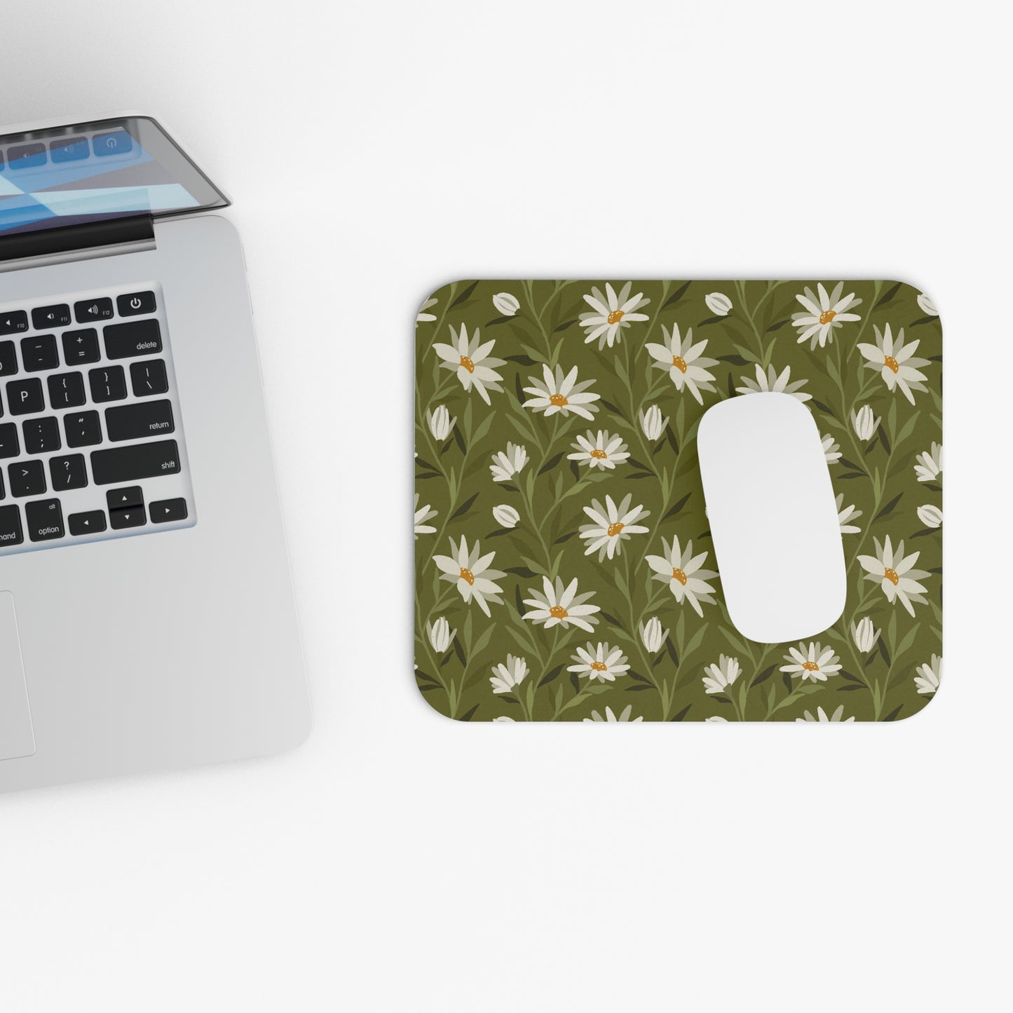 Mouse Pad - Flowy Florals - green and white