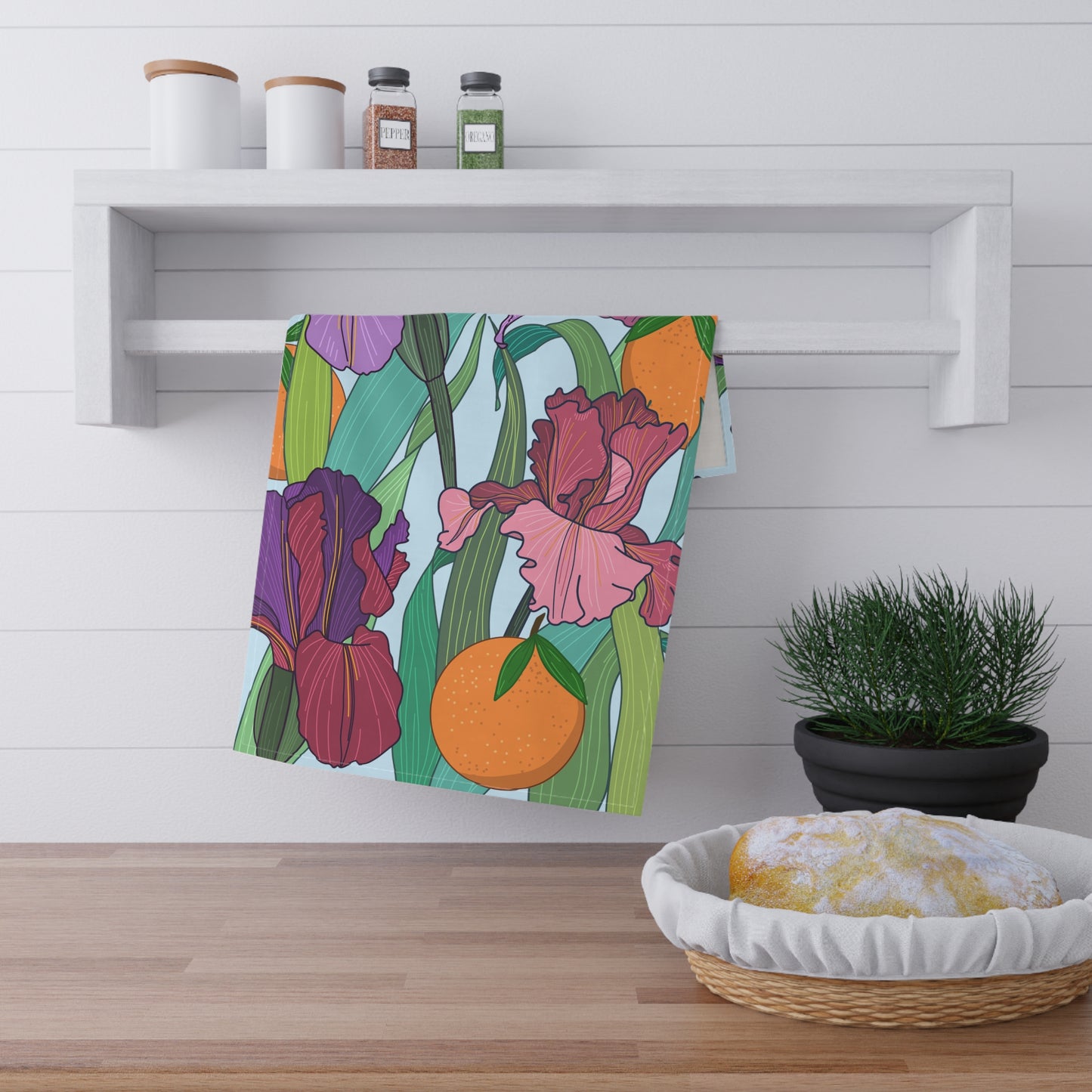 Tea Towel - Irises and Oranges