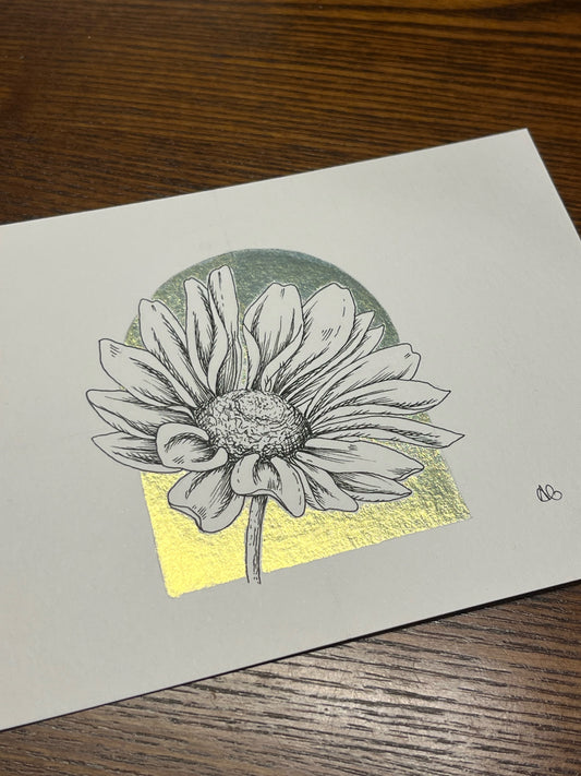 Art - Daisy Ink Drawing with Metallic Details - Original Art