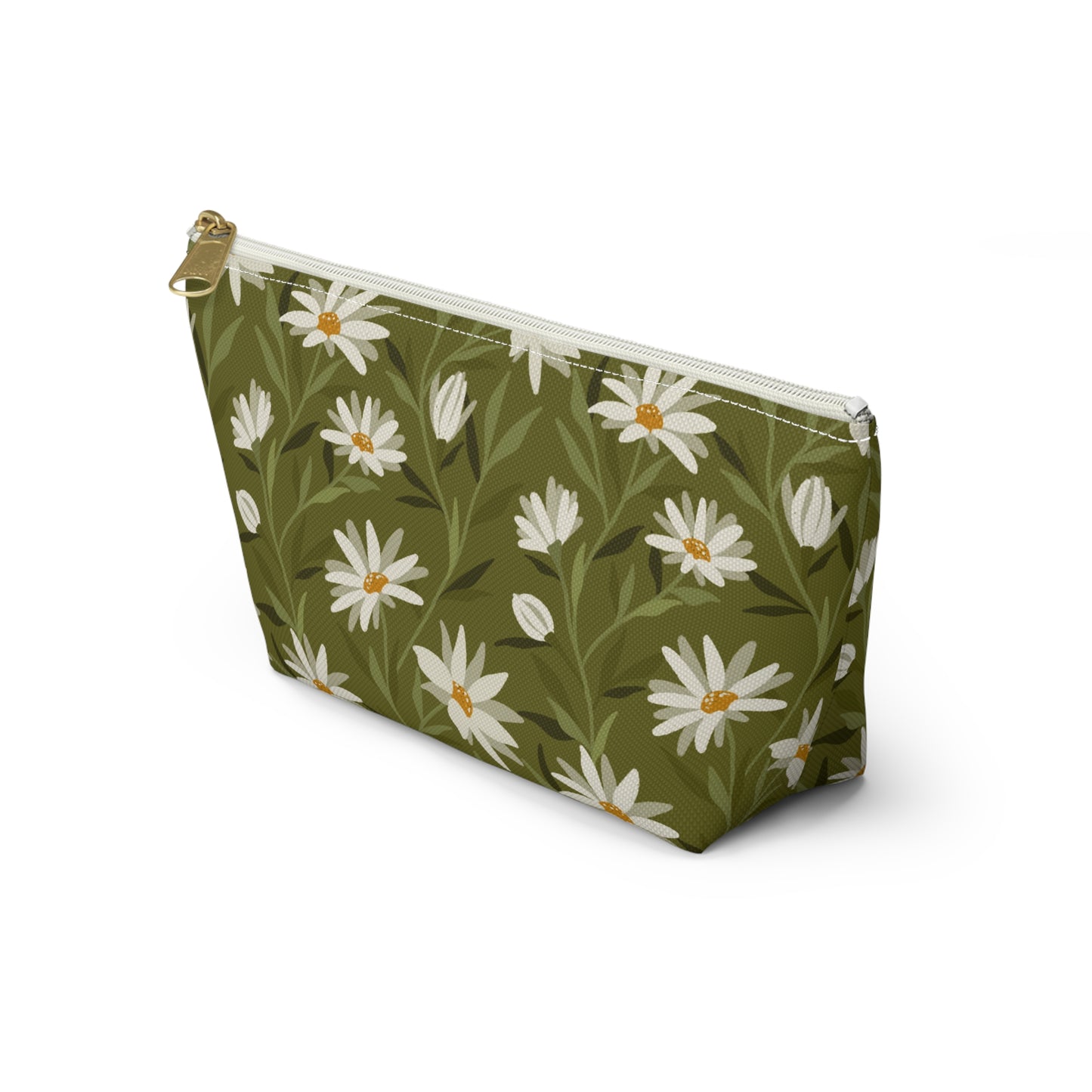 Zipper Pouch - Flowy Florals - green and white