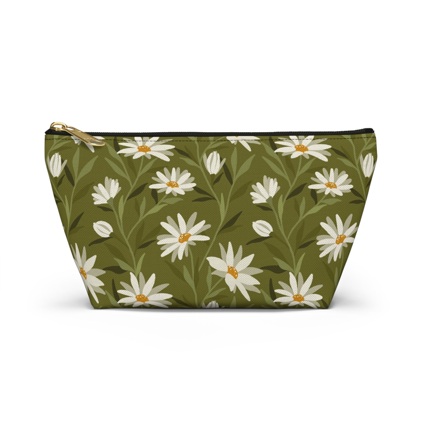 Zipper Pouch - Flowy Florals - green and white