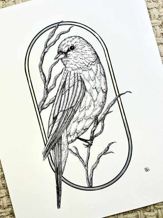 Art Print - Metallic - Bird on Branch